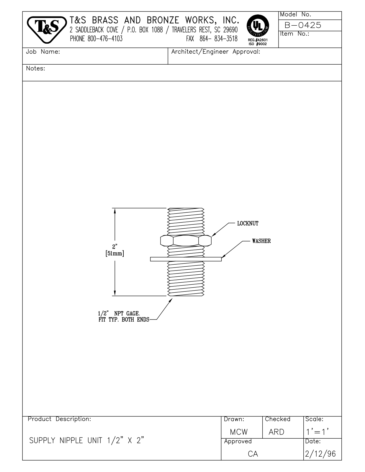 T & S Brass & Bronze Works B-0425 General Manual