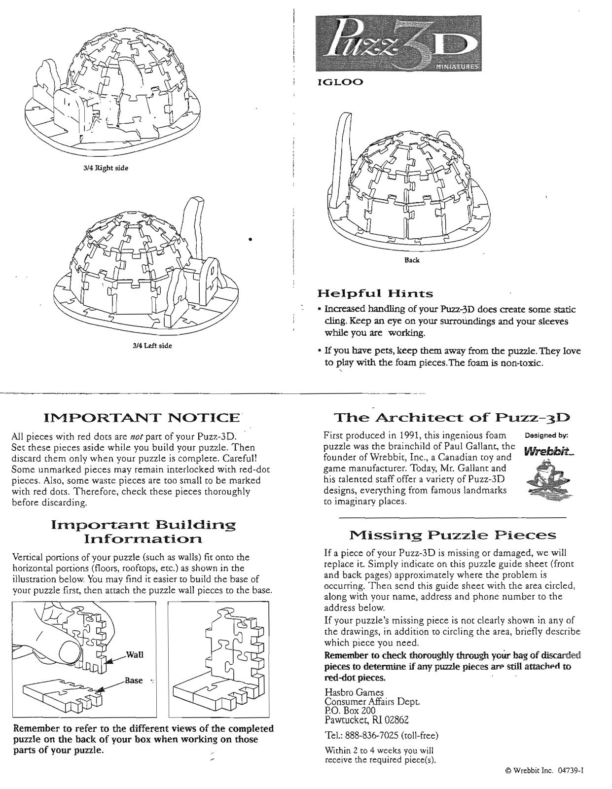 Hasbro PUZZ 3D MINIATURES IGLOO User Manual