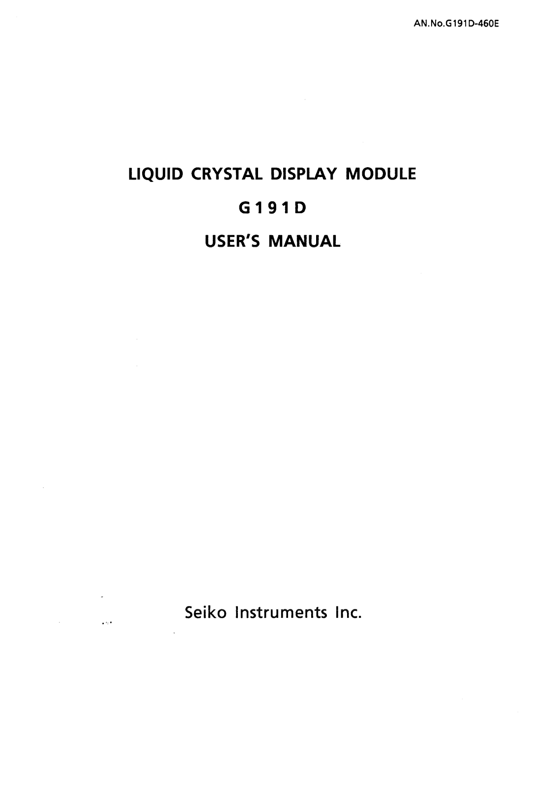 Seiko G191D00P000 Datasheet