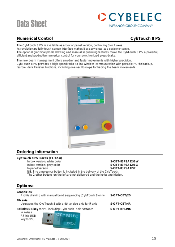 Cybelec CybTouch 8 PS Data Sheet