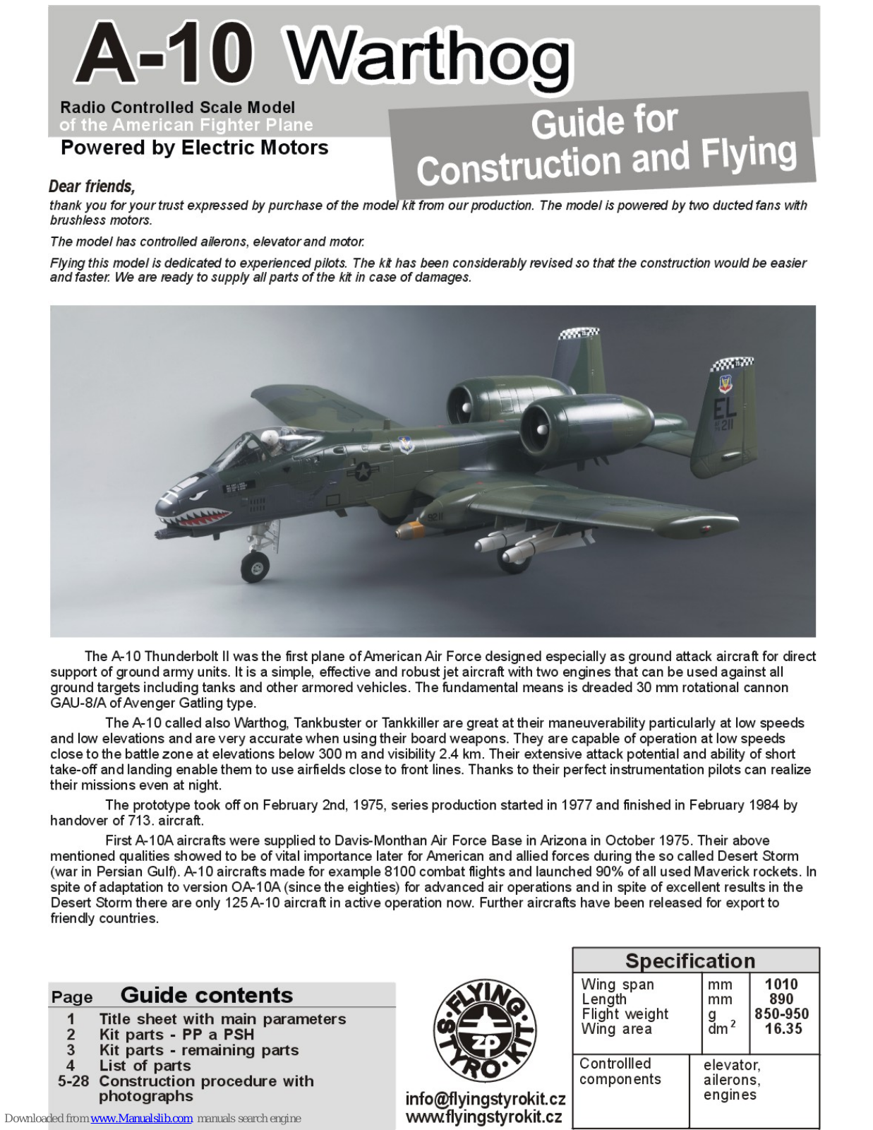 Flying Styro Kit A-10 Warthog Construction Manual