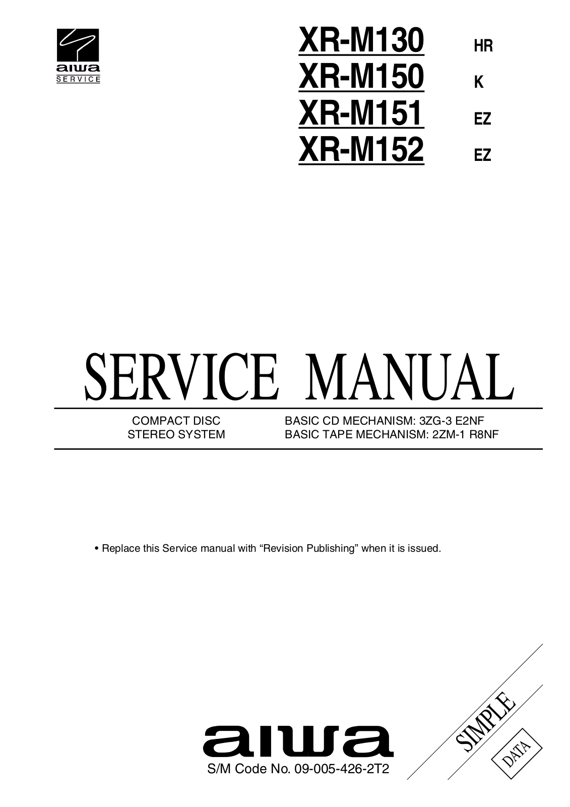 Aiwa XR-M130, XR-M150, XR-M151, XR-M152 Service Manual
