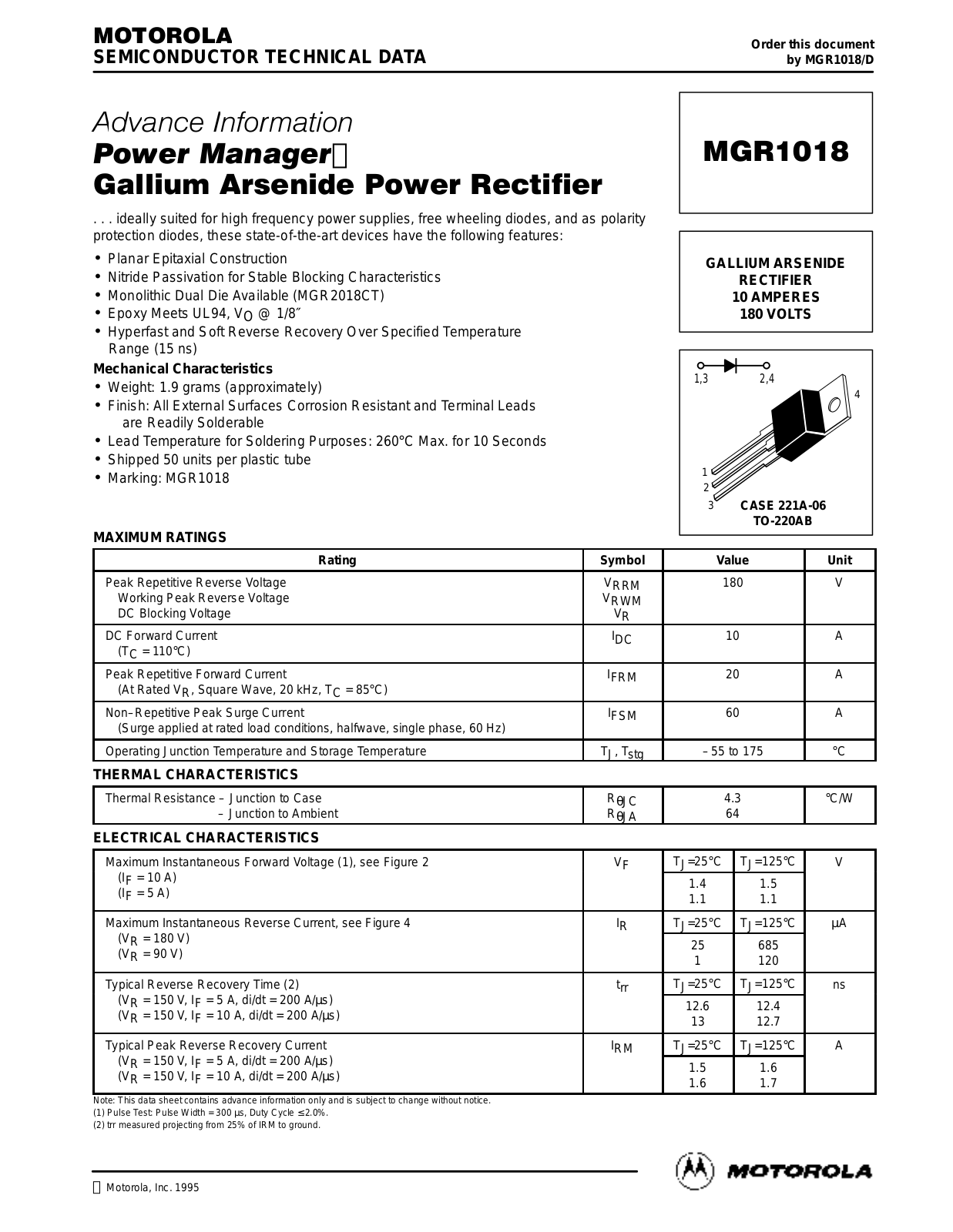 Motorola MGR1018 Datasheet