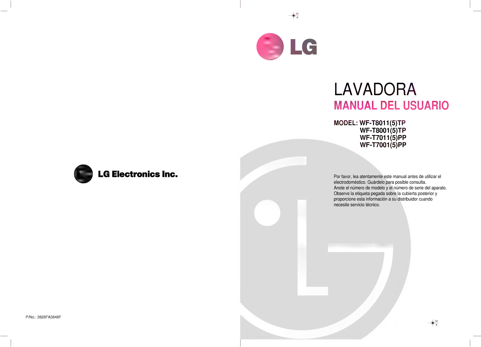 LG WF-T8011TP Owner's manual