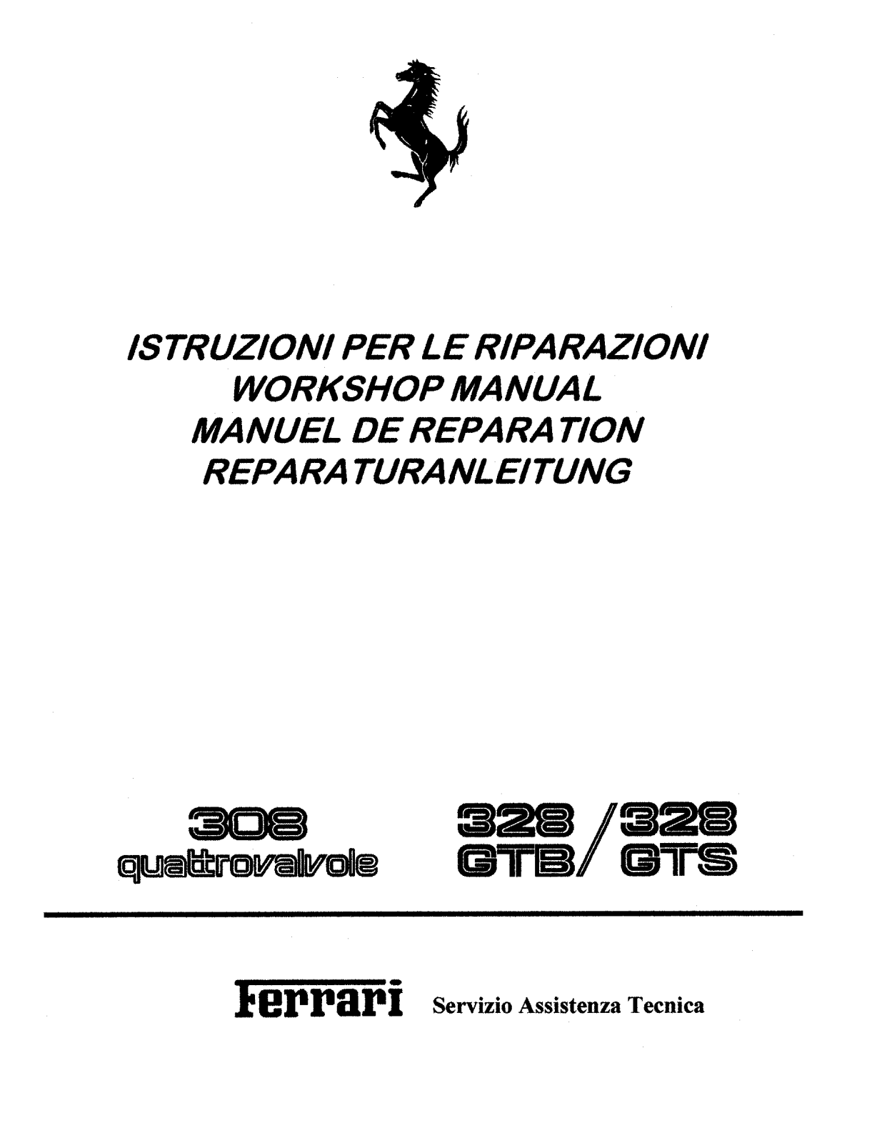 FERRARI 308, 328 GTB, 328GTS User Manual