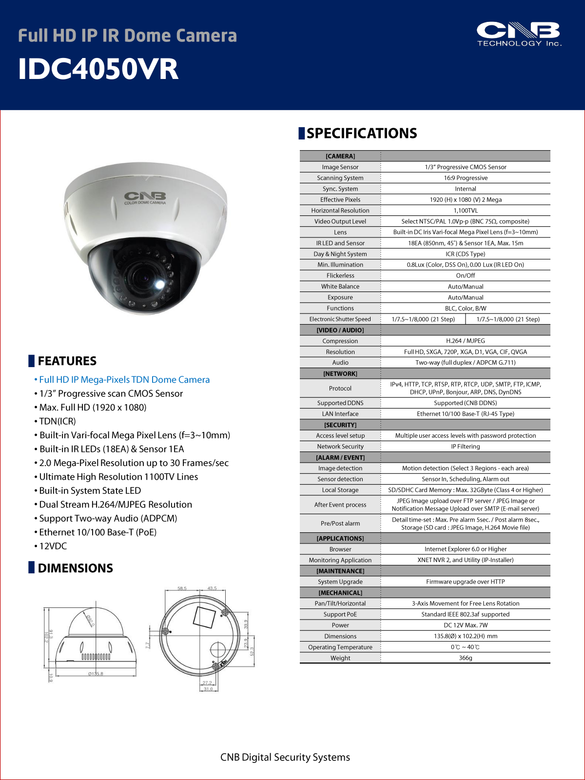 CNB IDC4050VR Specsheet