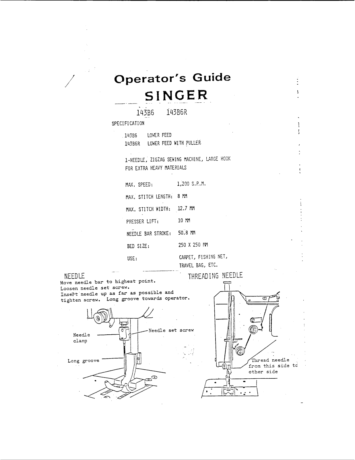 Singer 143B6, 143B6R Operator Manual