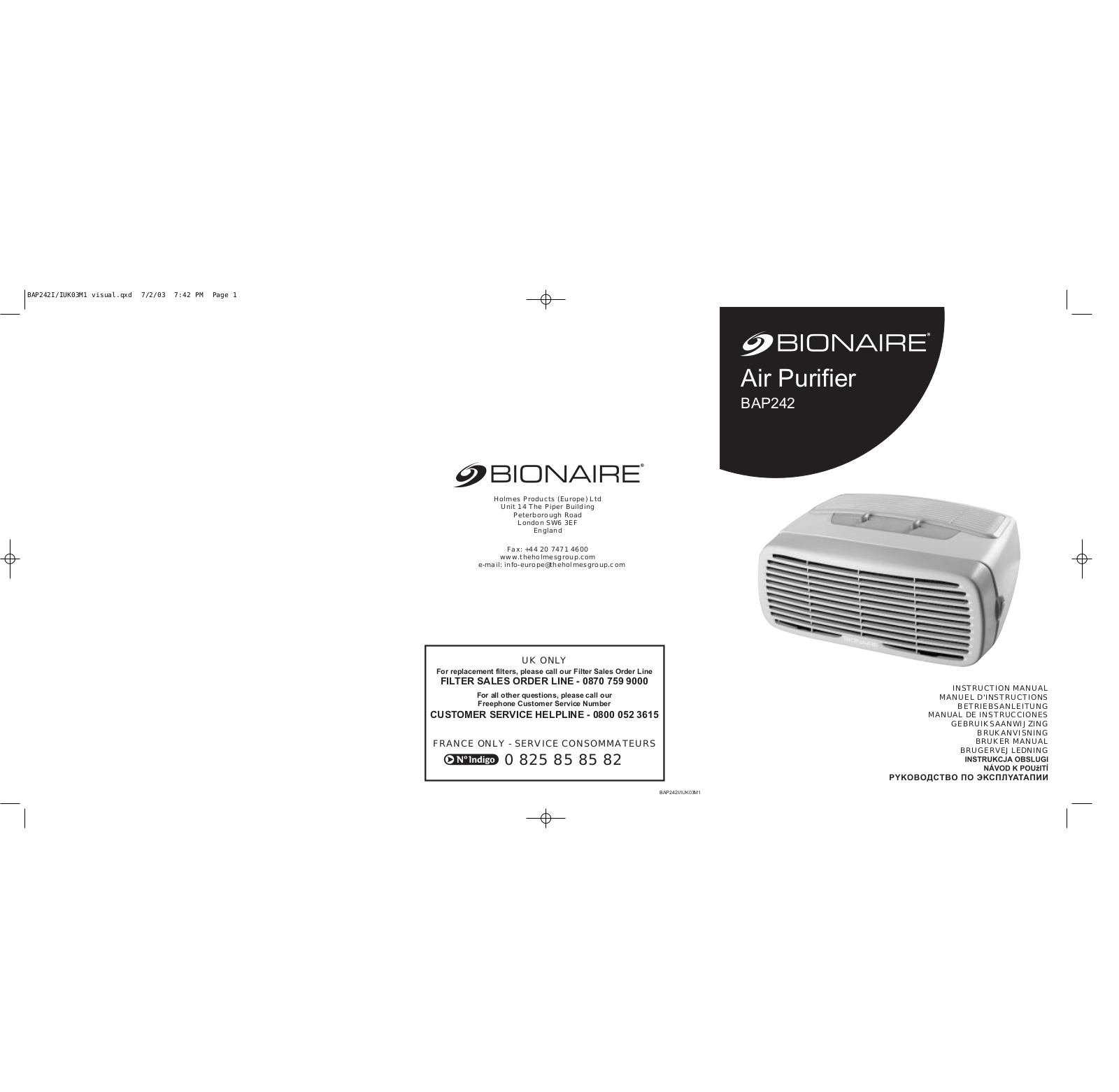 Bionaire BAP242 User Manual