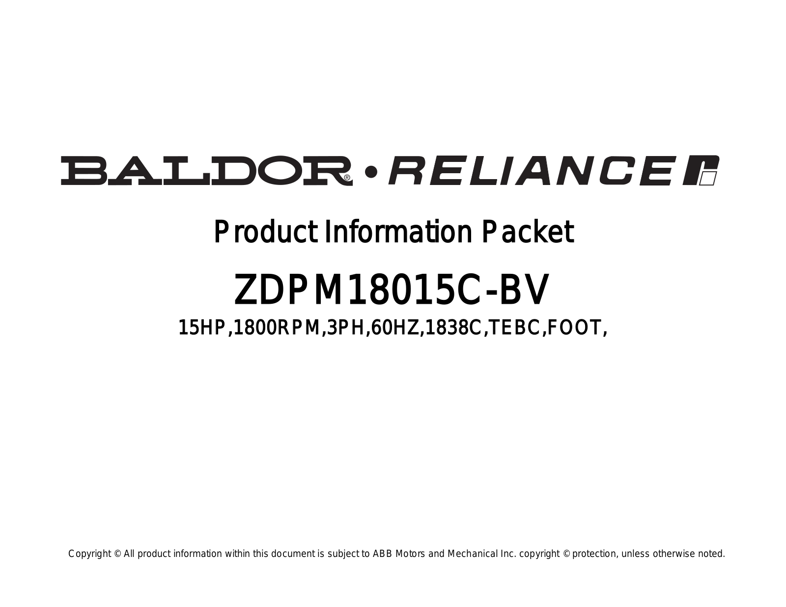 Baldor ZDPM18015C-BV Product Information Sheet