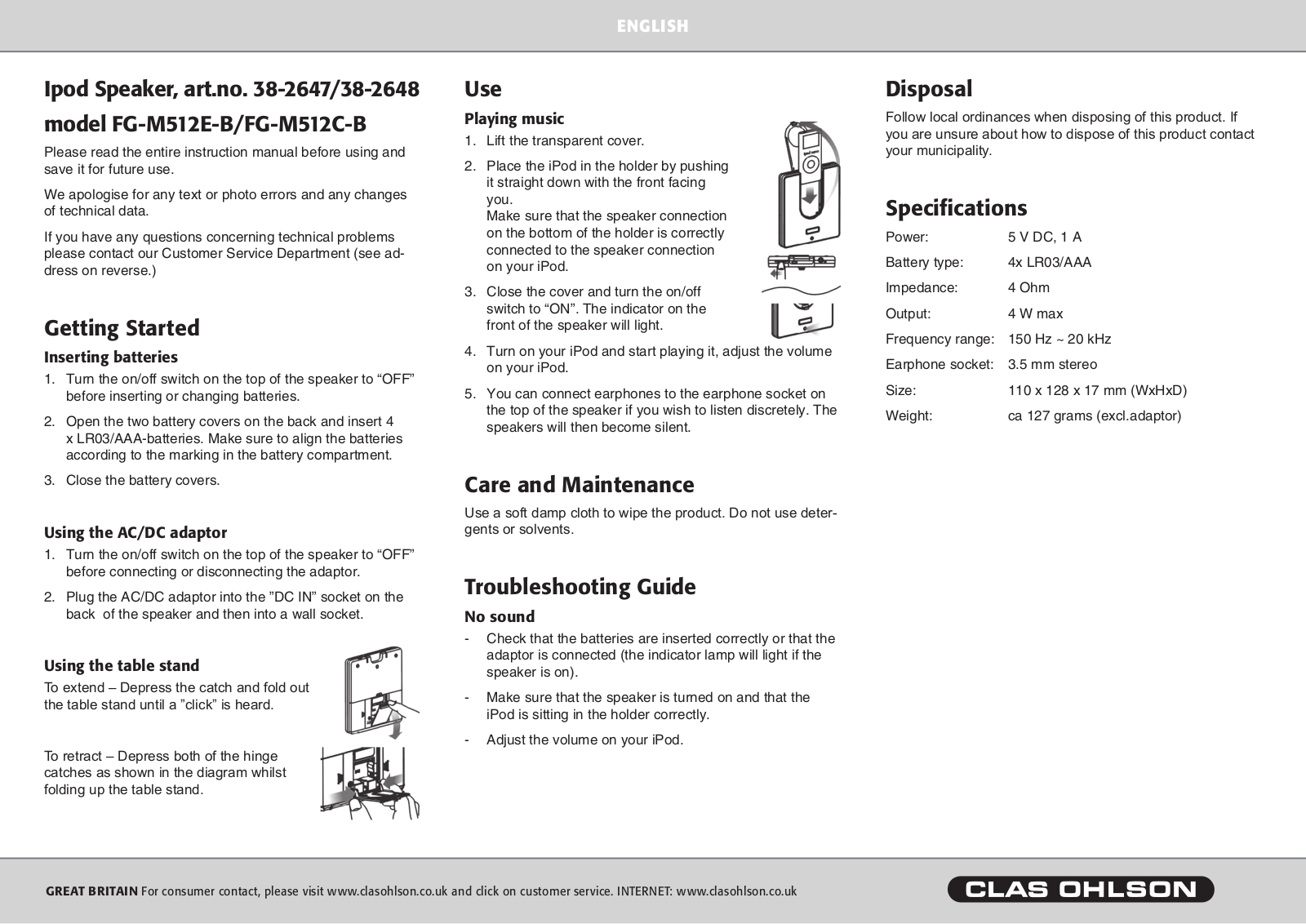 Clas Ohlson FG-M512E-B, FG-M512C-B Instruction Manual