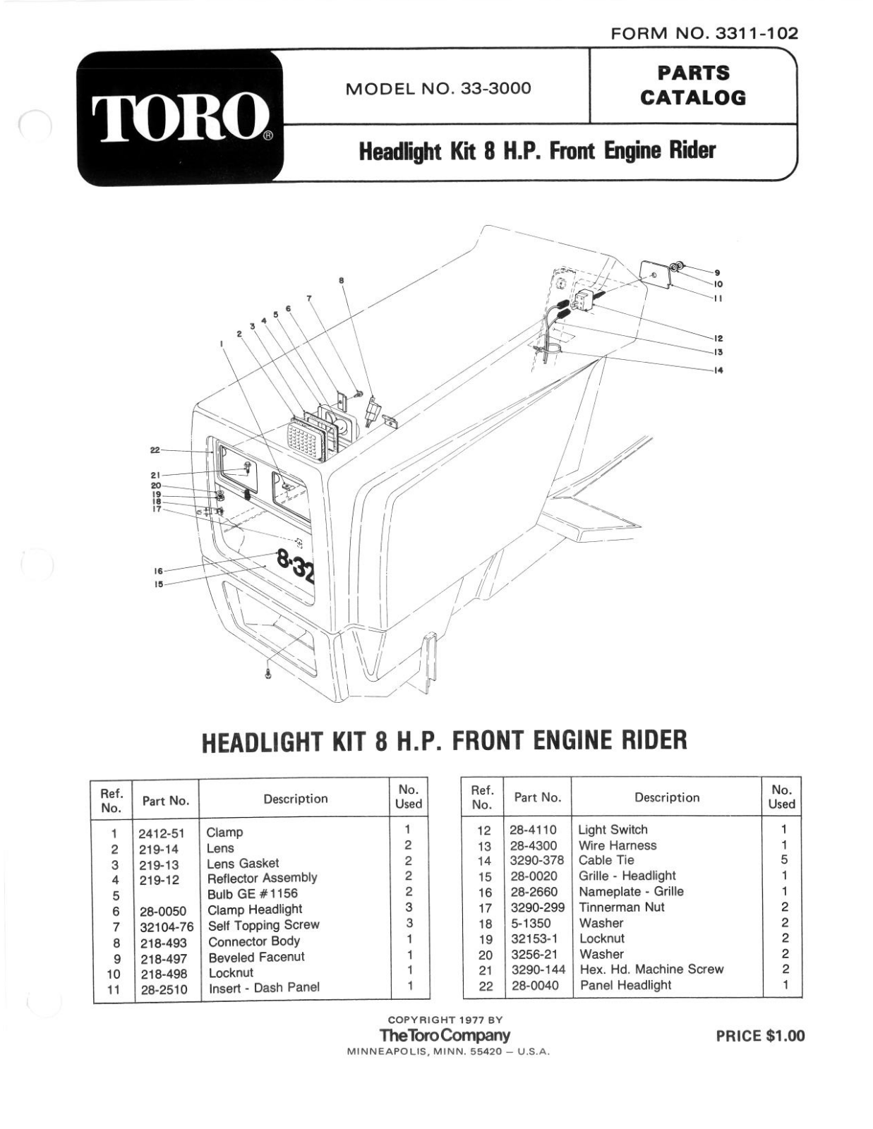 Toro 33-3000 Parts Catalogue