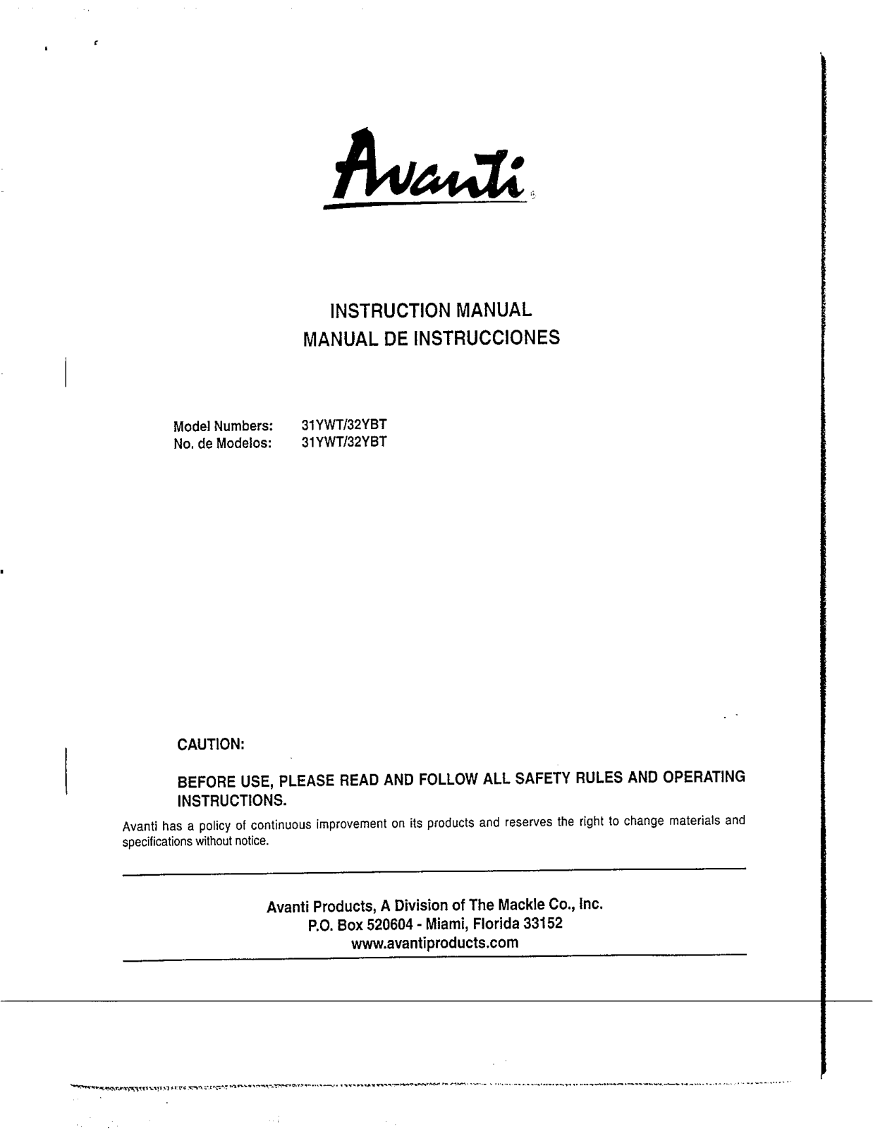 Avanti 32YBT User Manual