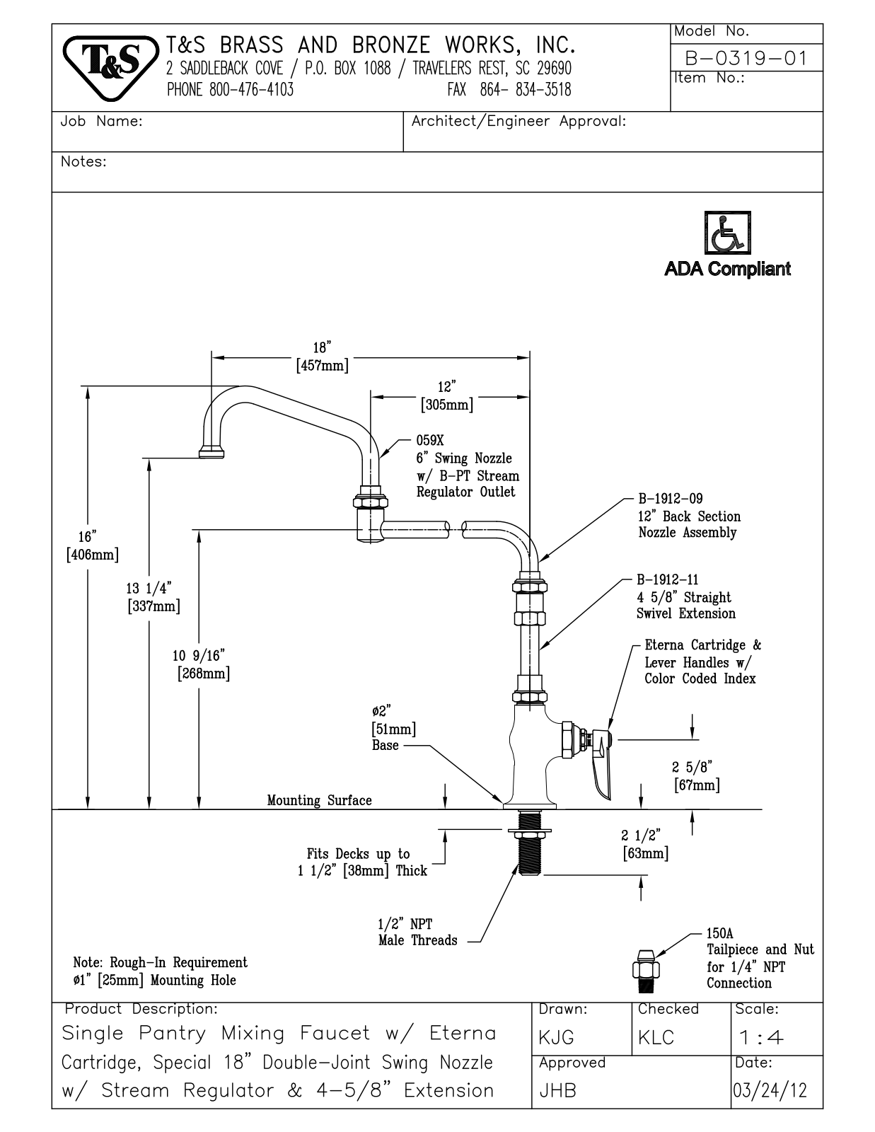 T&S Brass B-0319-01 User Manual