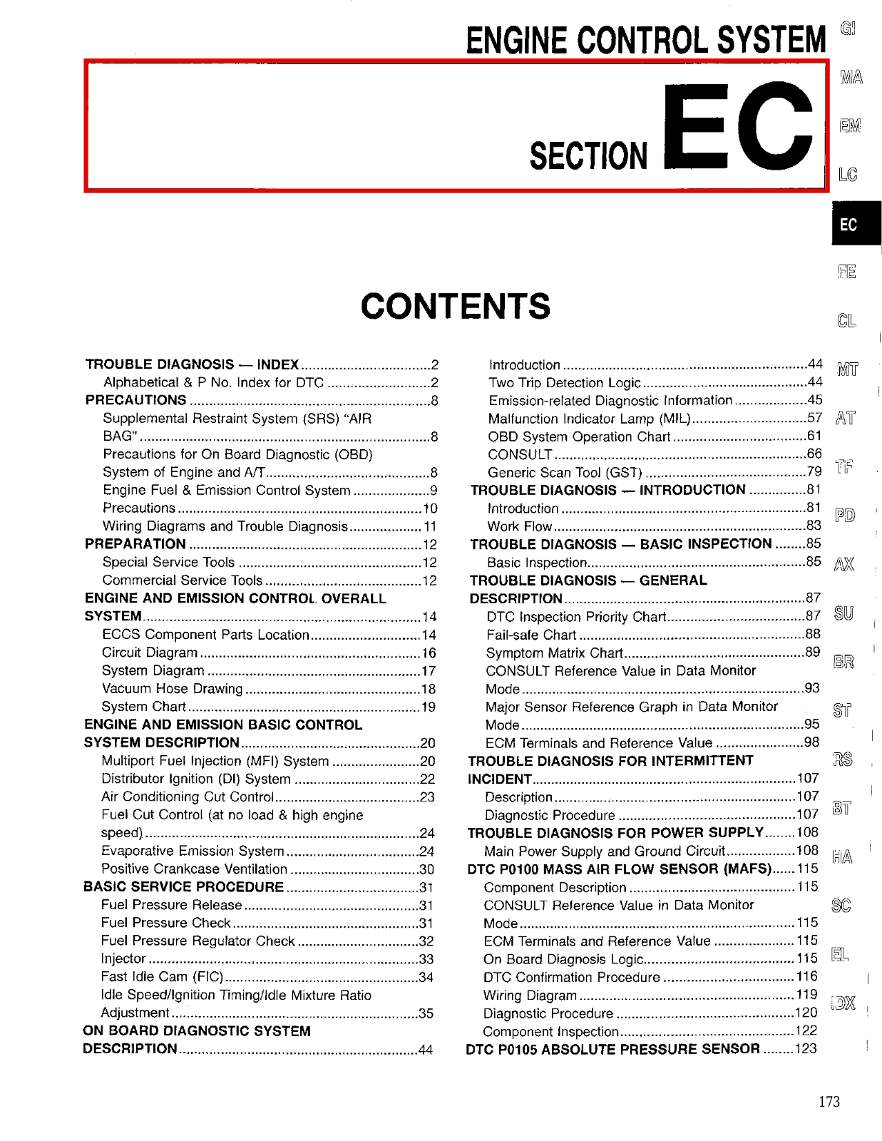 Nissan Pathfinder Emission Control System  EC 1998 Owner's Manual