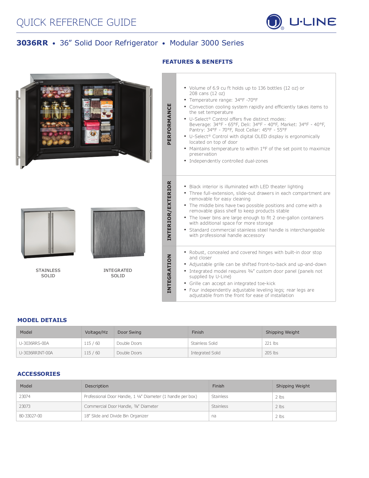 U-Line U-3036RRINT-00A User Manual