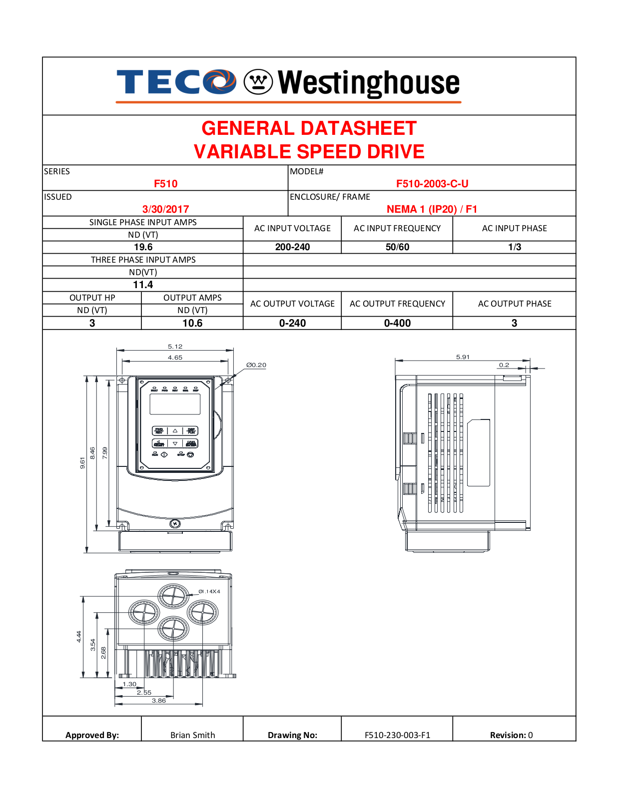 Teco F510-2003-C-U Data Sheet