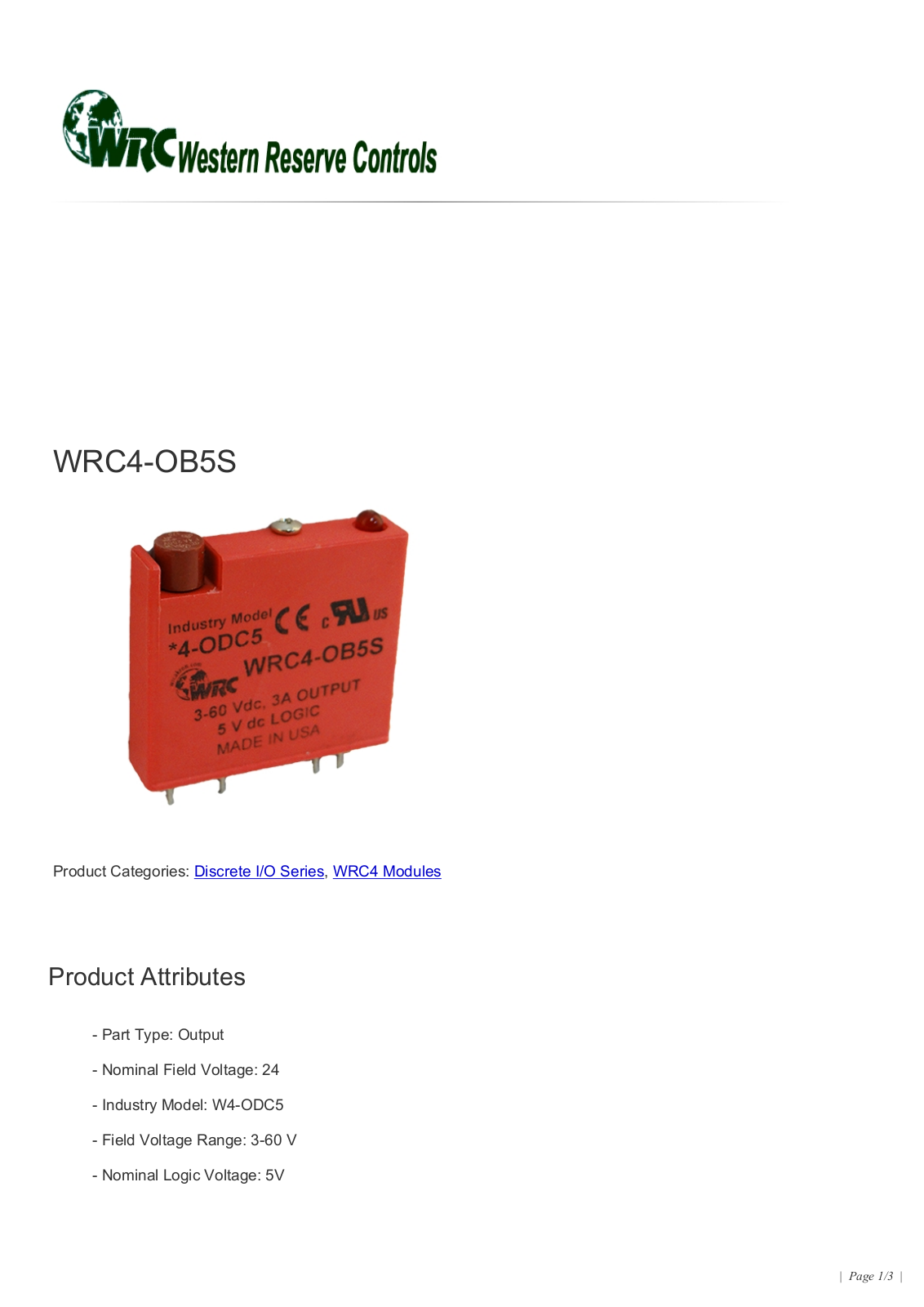 Western Reserve Controls WRC4-OB5S Data Sheet