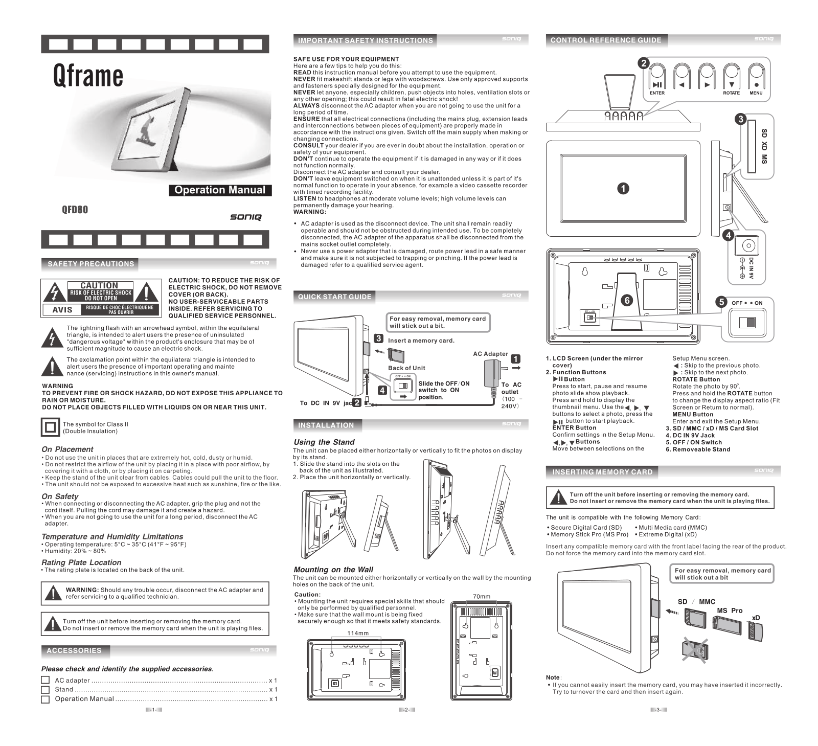 SONIQ QFD80 Instruction