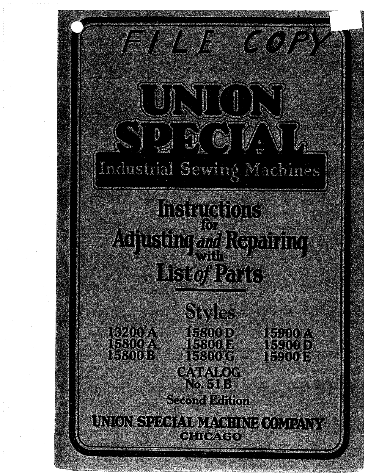 Union Special 13200A, 15800A, 15800B, 15800C, 15800D Parts List