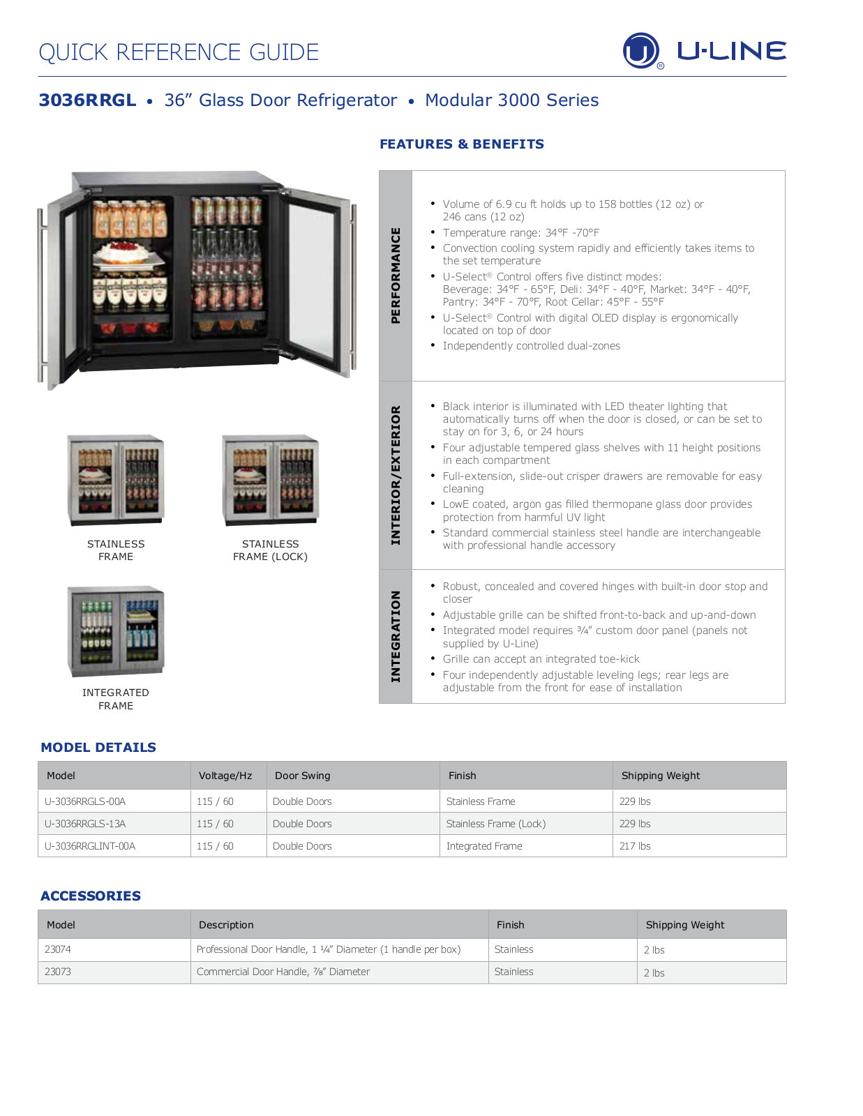 U-Line U-3036RRGLINT-00A User Manual