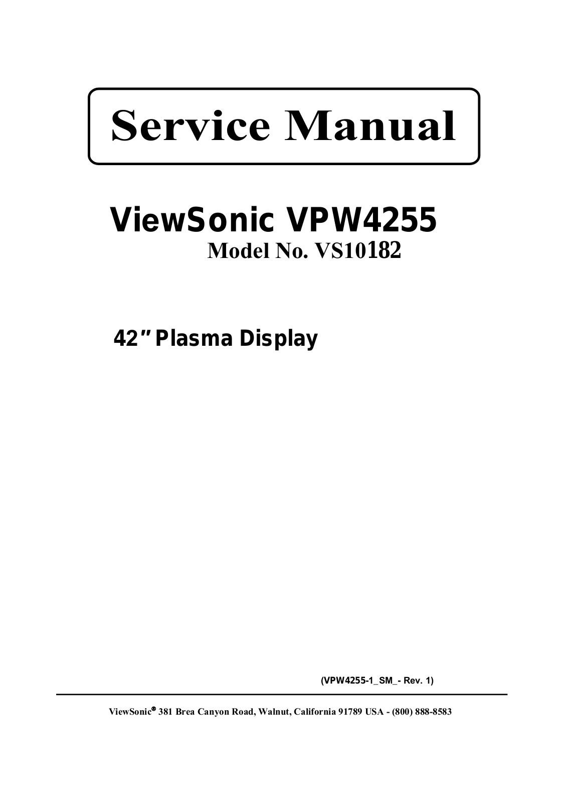 ViewSonic VPW4255, VS10182 Schematic