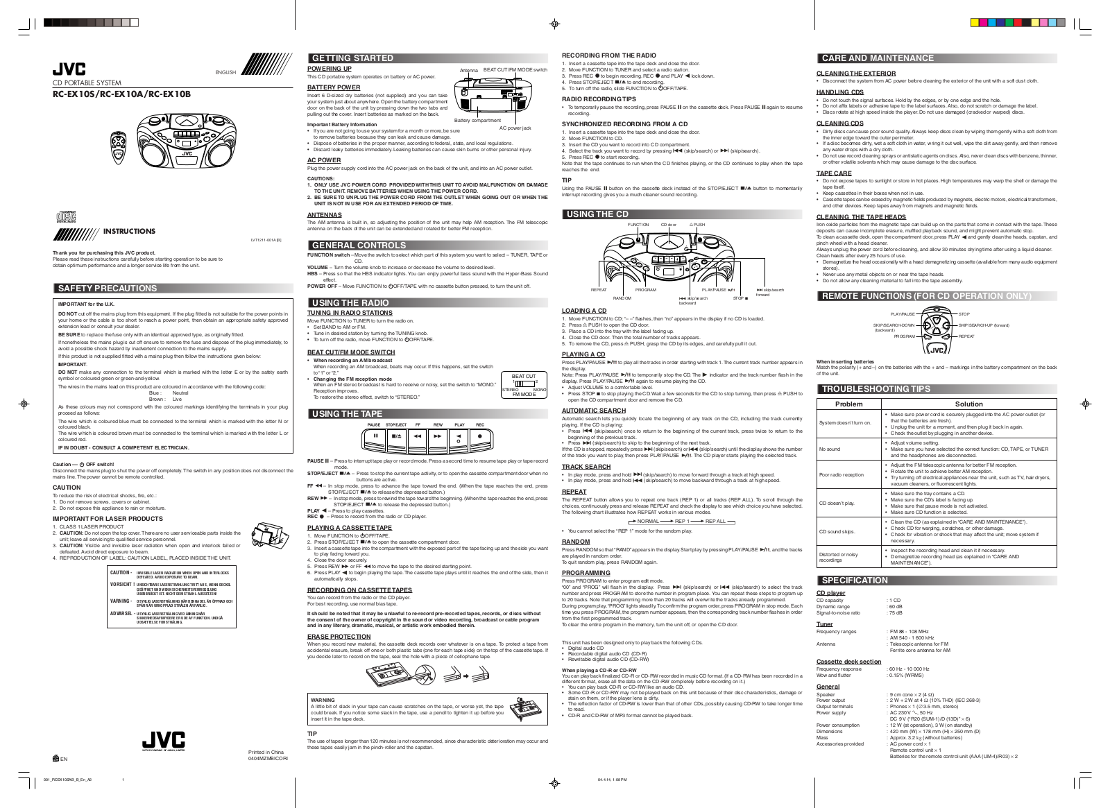 JVC RC-EX10AB, RC-EX10BB, RC-EX10SB Manual