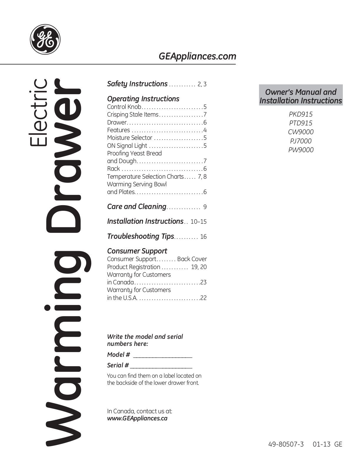 GE PW9000SFSS User Manual