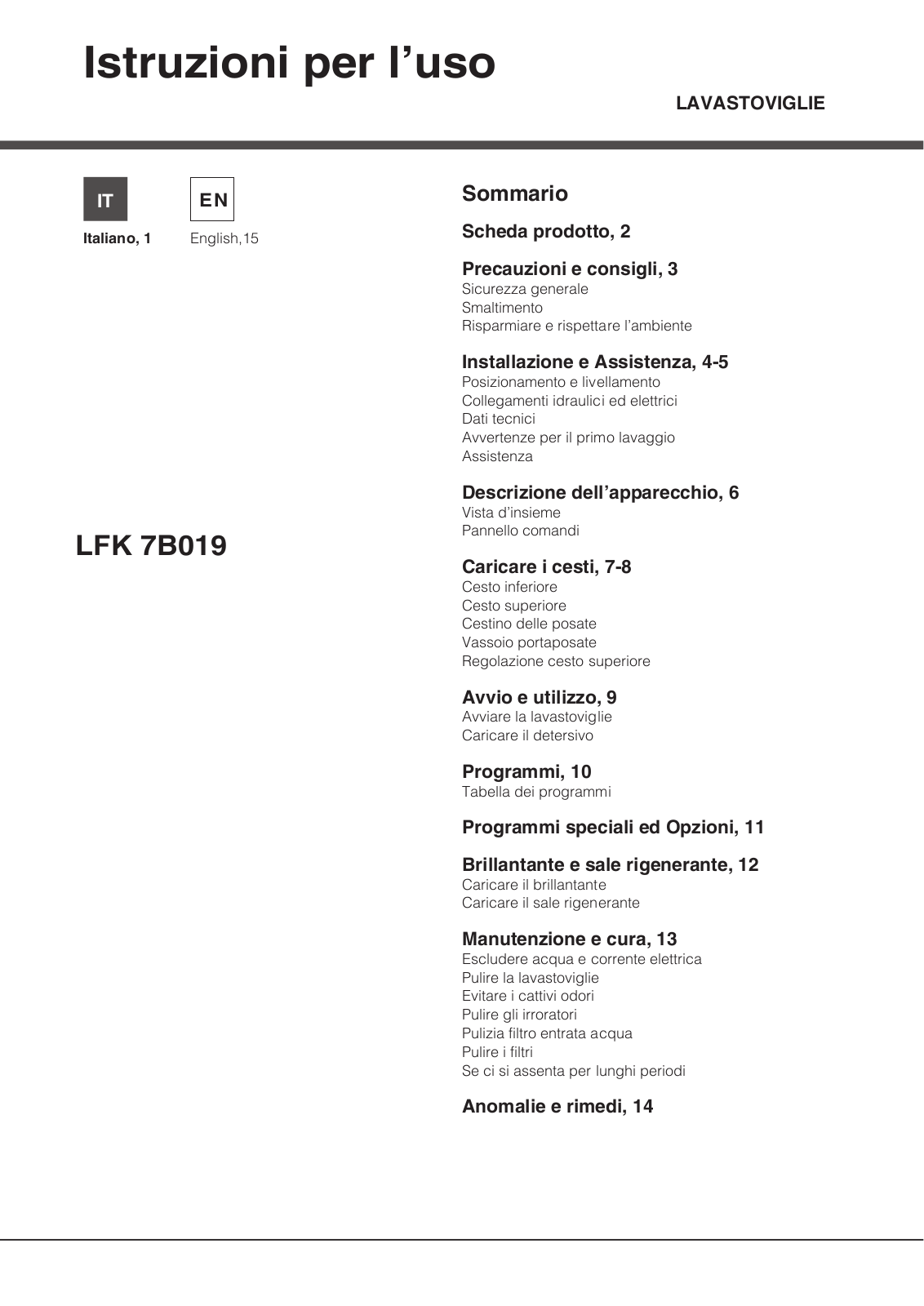 Hotpoint LFK 7B019 A IT User Manual