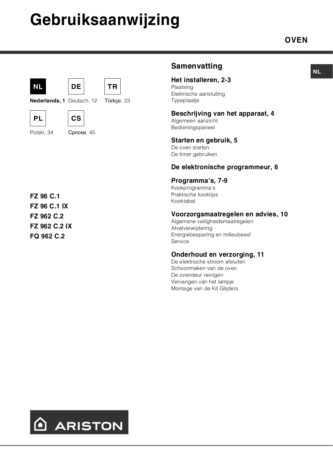 Hotpoint Ariston FZ 96 C.1 IX, FZ 962 C.2 IX, FQ 962 C.2 User Manual