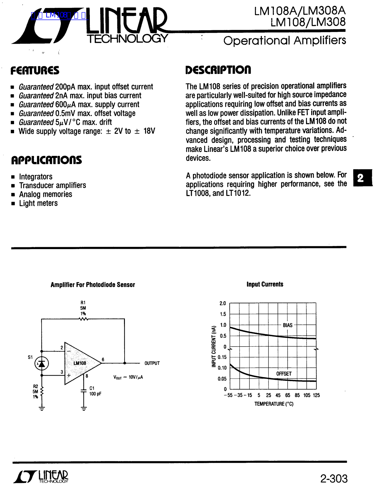 LINEAR TECHNOLOGY LM108A, LM308A, LM308 Operation Manual