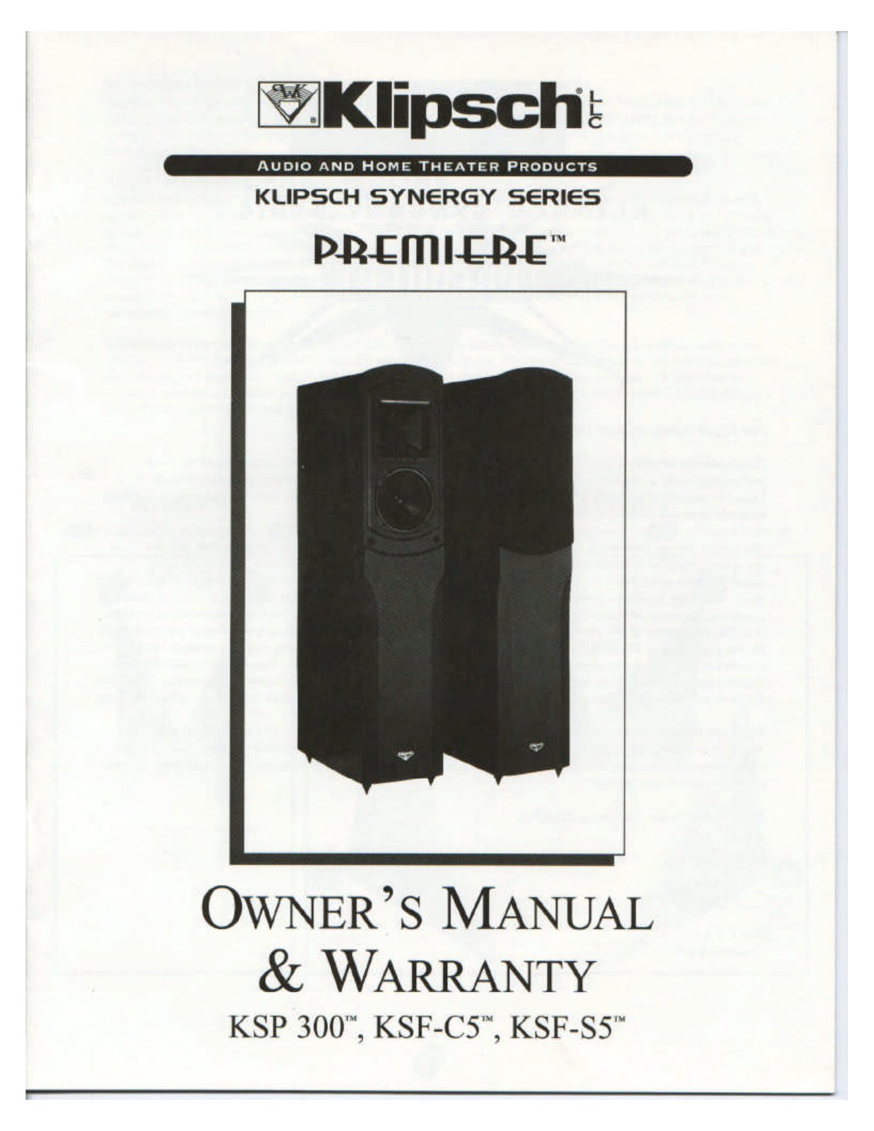 Klipsch SYNERGYPREMIER1 User Manual