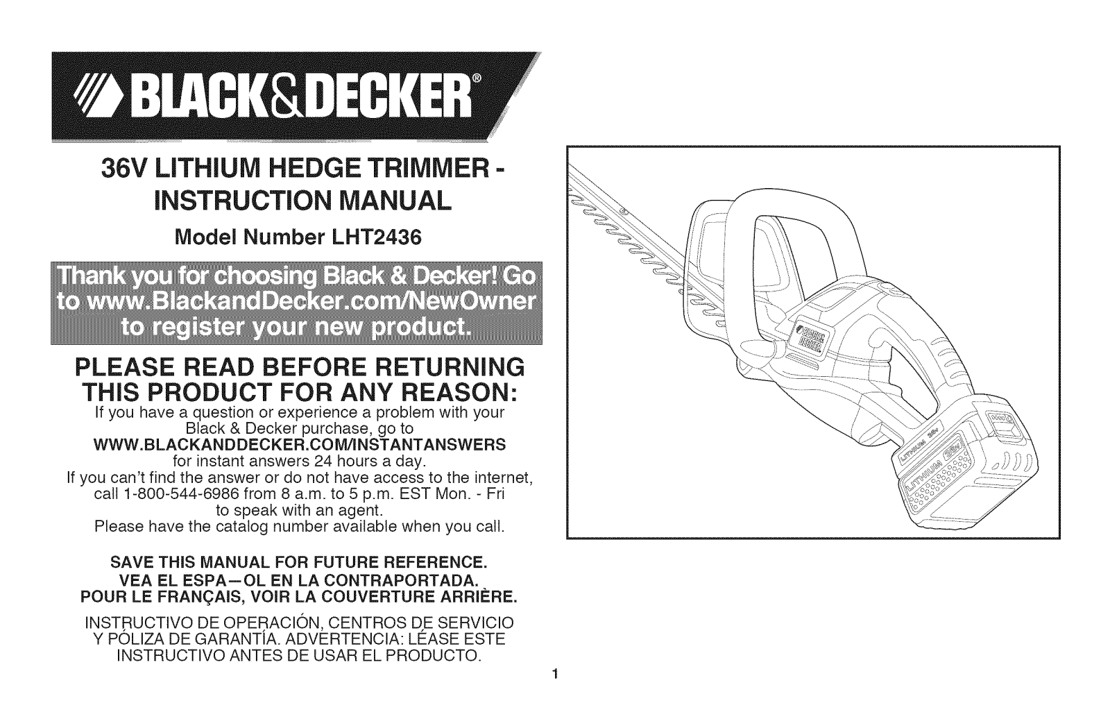 Black & Decker LHT2436 TYPE 2, LHT2436 TYPE 1 Owner’s Manual