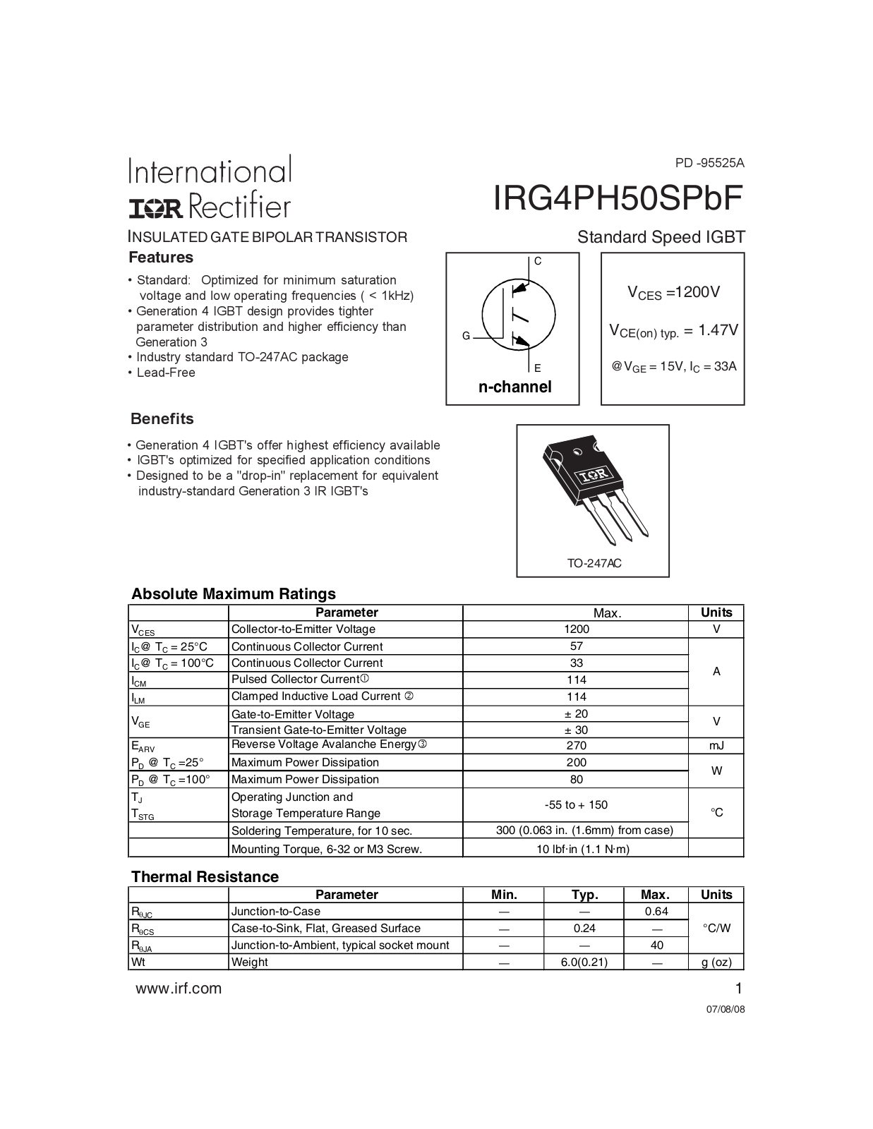 Datasheet IRG4PH50SPBF Specification - ManualMachine.com
