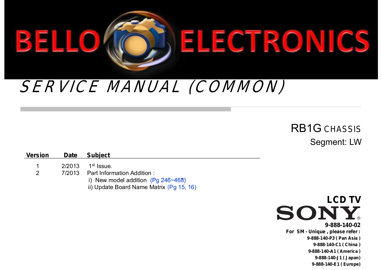 sony KDL-32W, KDL-42W Service Manual