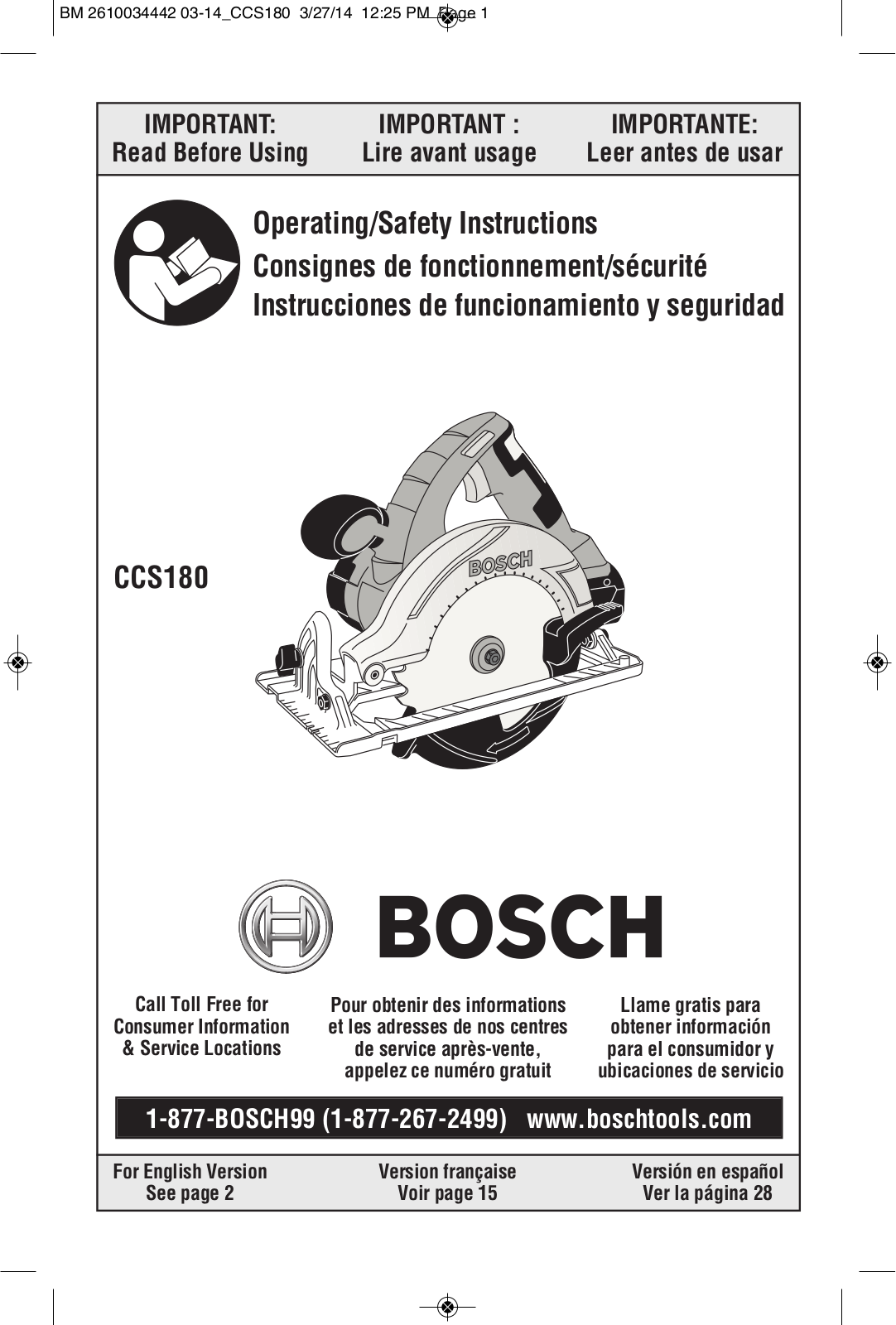 Bosch Power Tools CCS180B, CCS180K User Manual