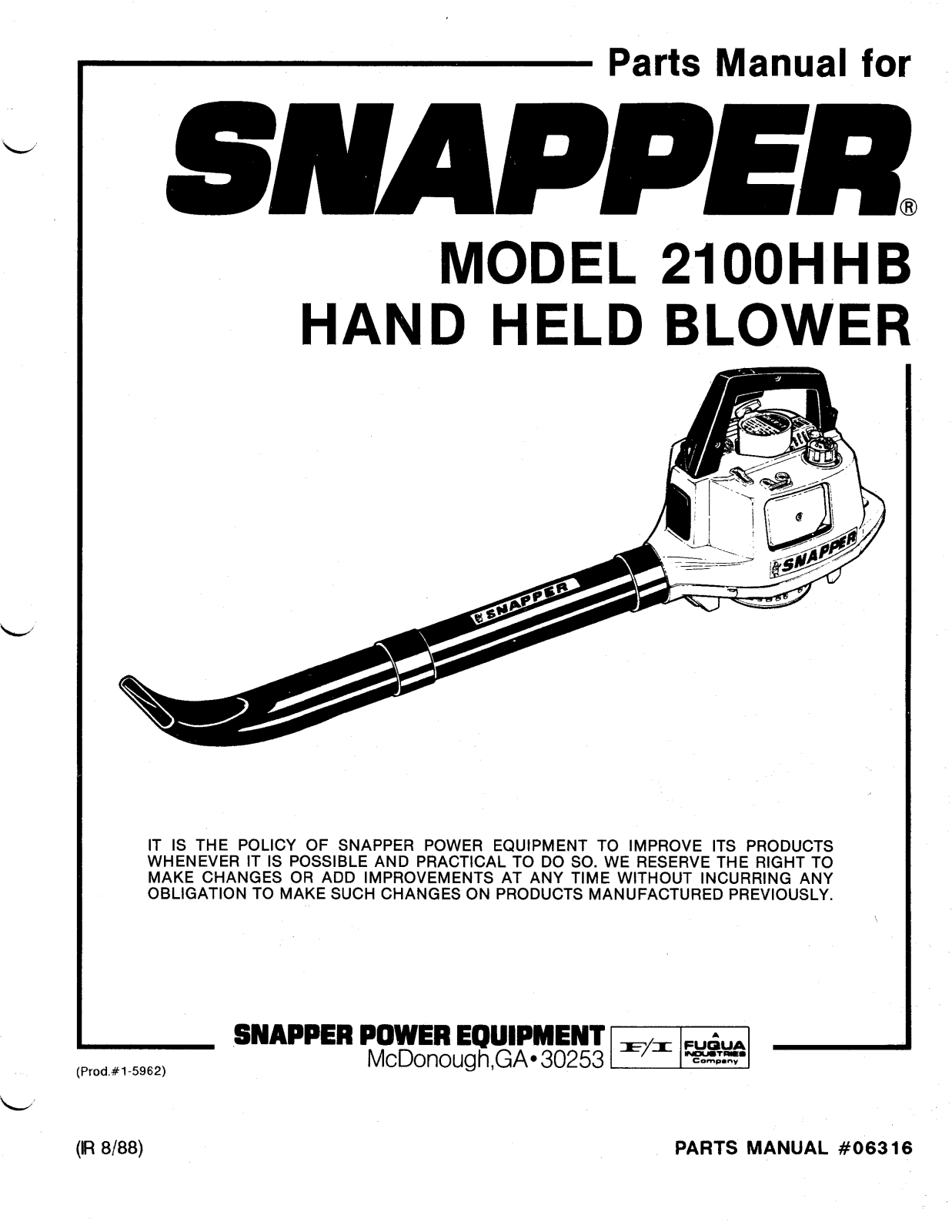 Snapper 2100 HHB User Manual