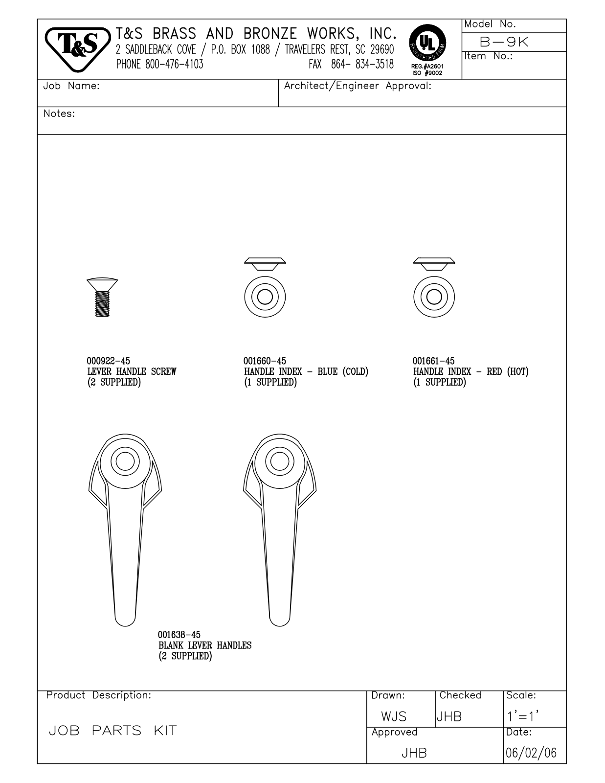 T & S Brass & Bronze Works B-9K Part Manual