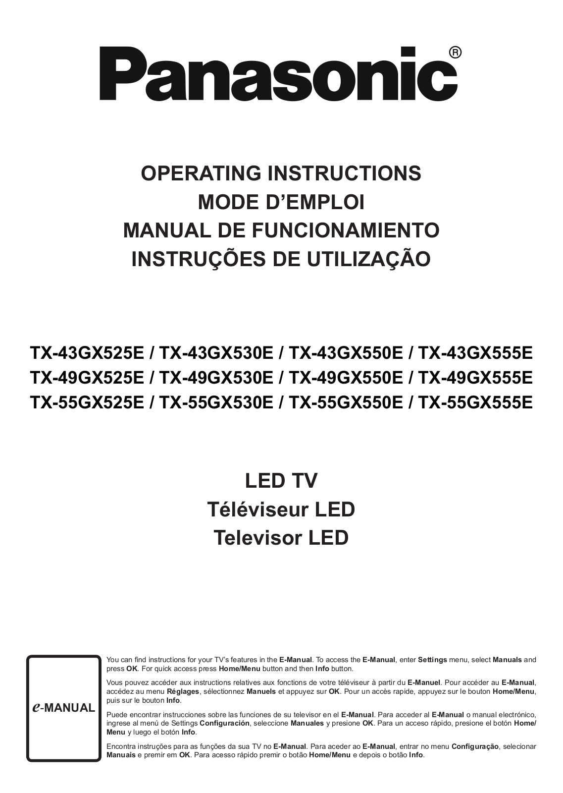 PANASONIC TX-55GX555E, TX-49GX555E, TX-43GX555E User Manual