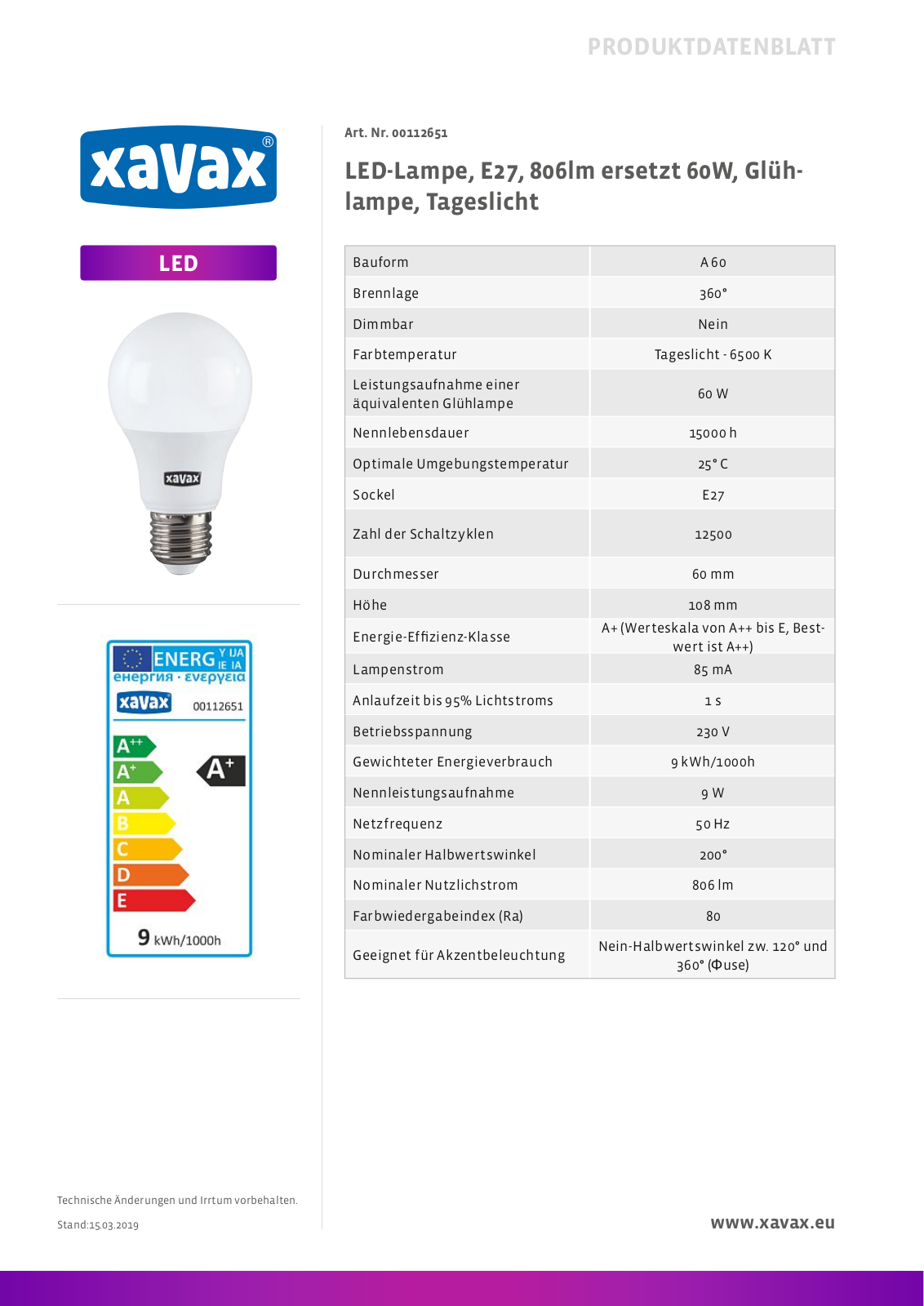 Xavax 00112651 Technical data - ManualMachine.com