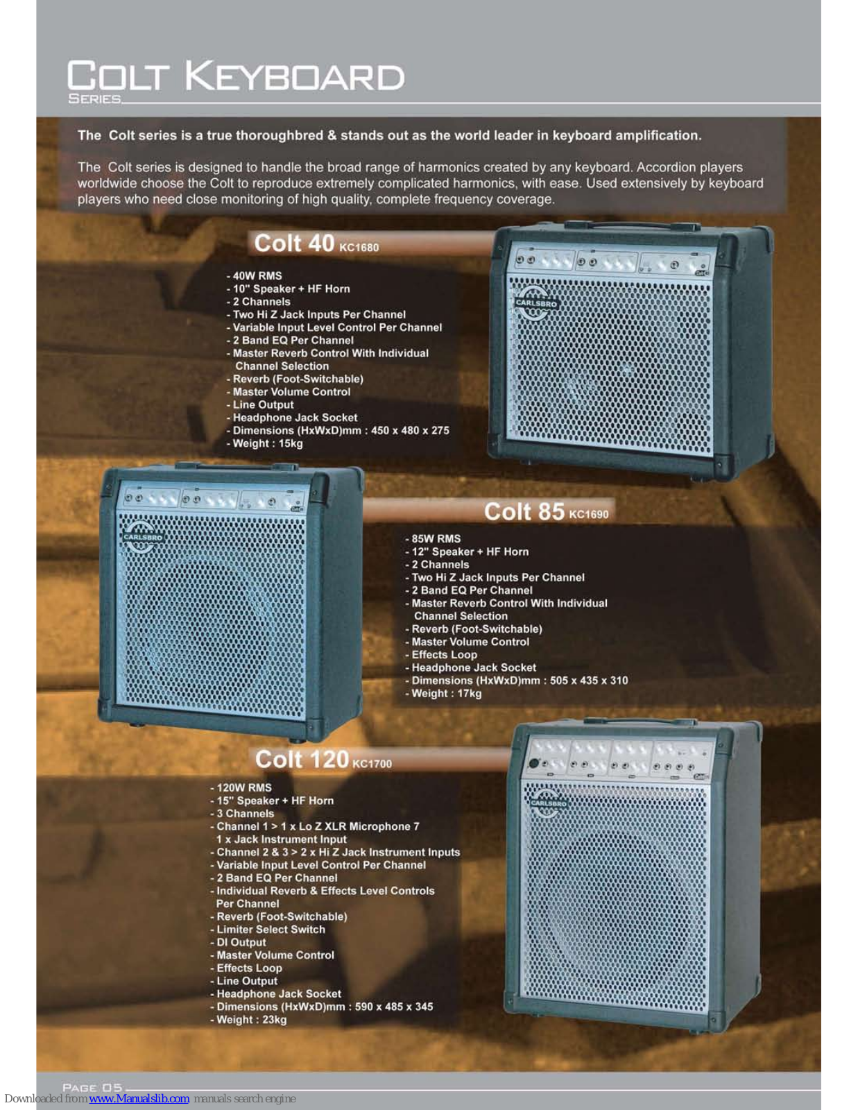 Carlsbro Colt 40, Colt 85, Colt 120, KC1700, KC1690 Specifications