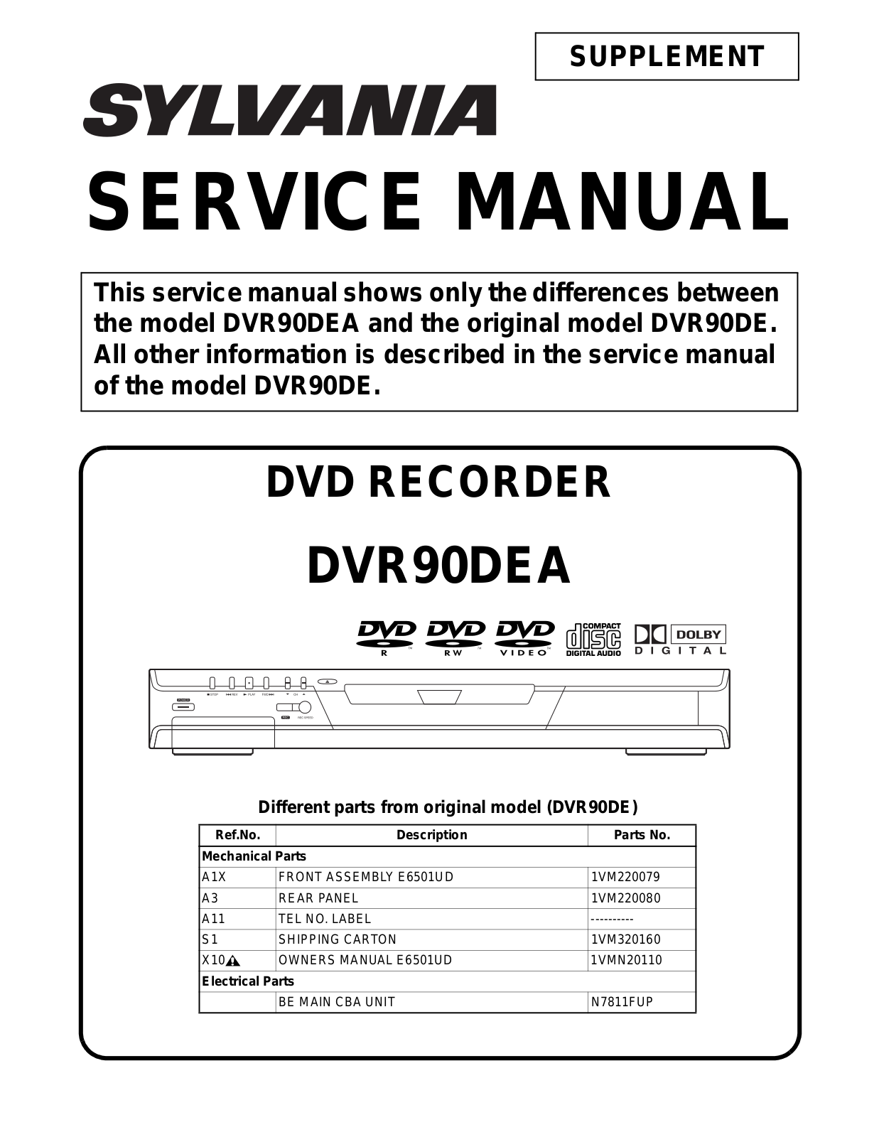 Sylvania DVR90DEA, E6501UD Schematic