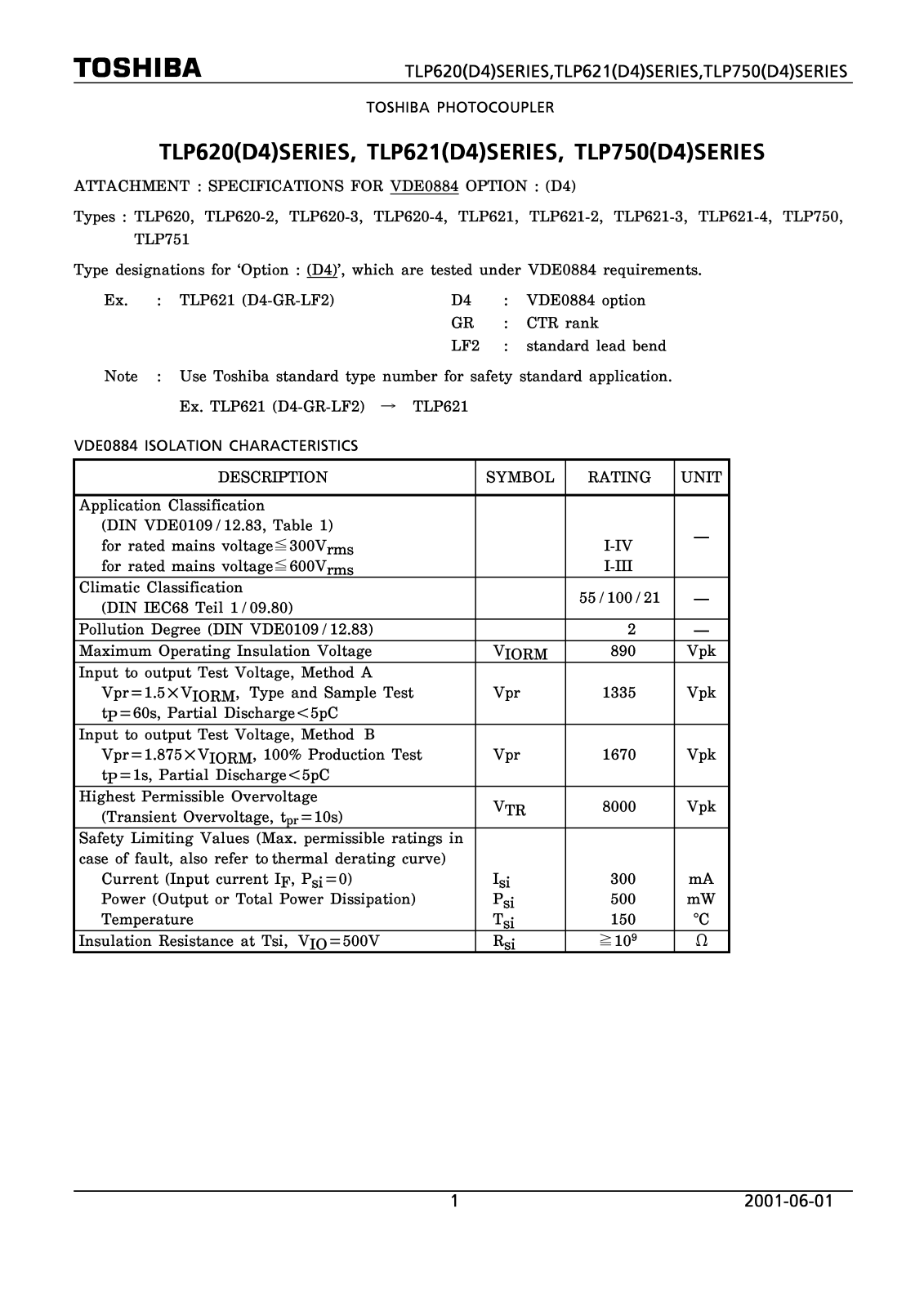 Toshiba TLP621-4, TLP620 Datasheet