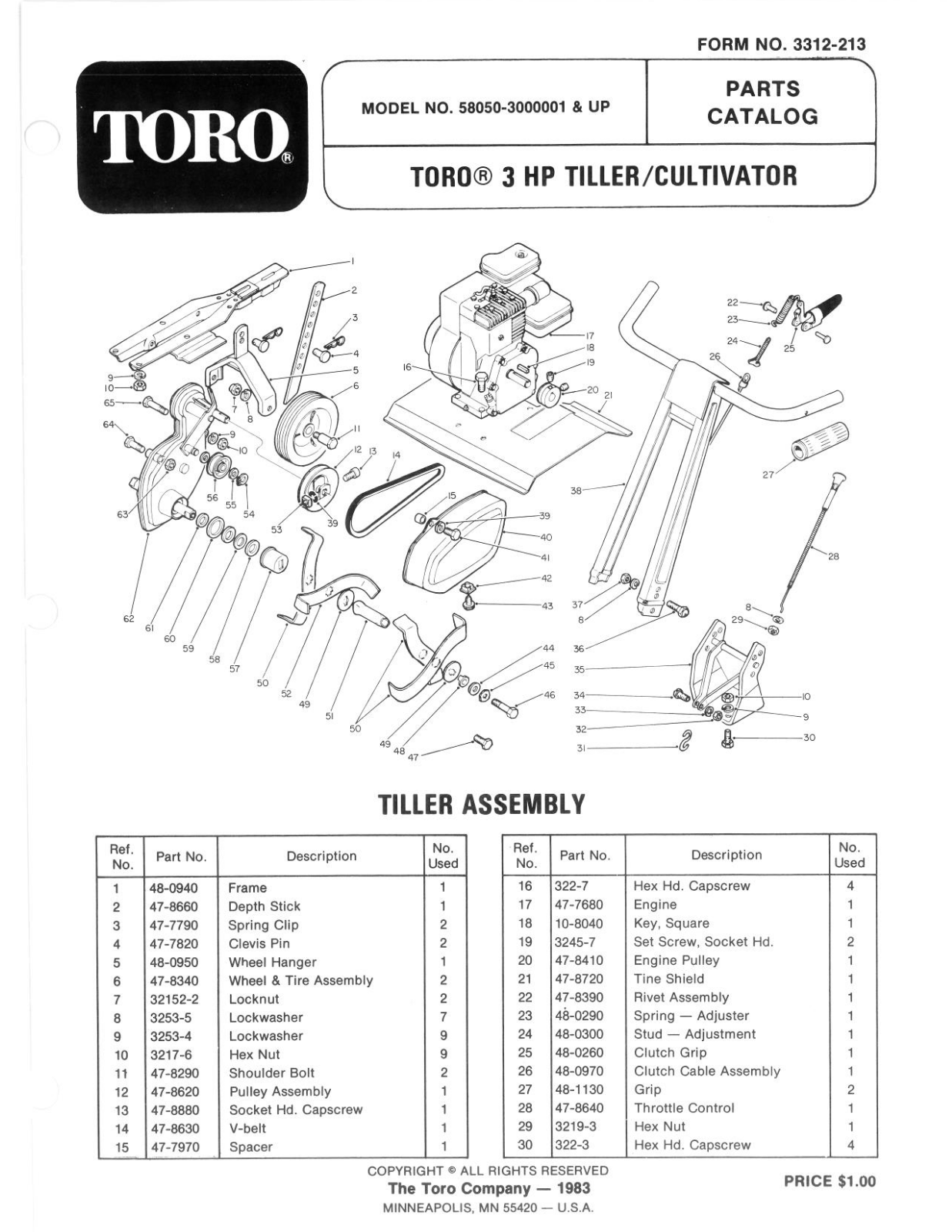 Toro 58050 Parts Catalogue