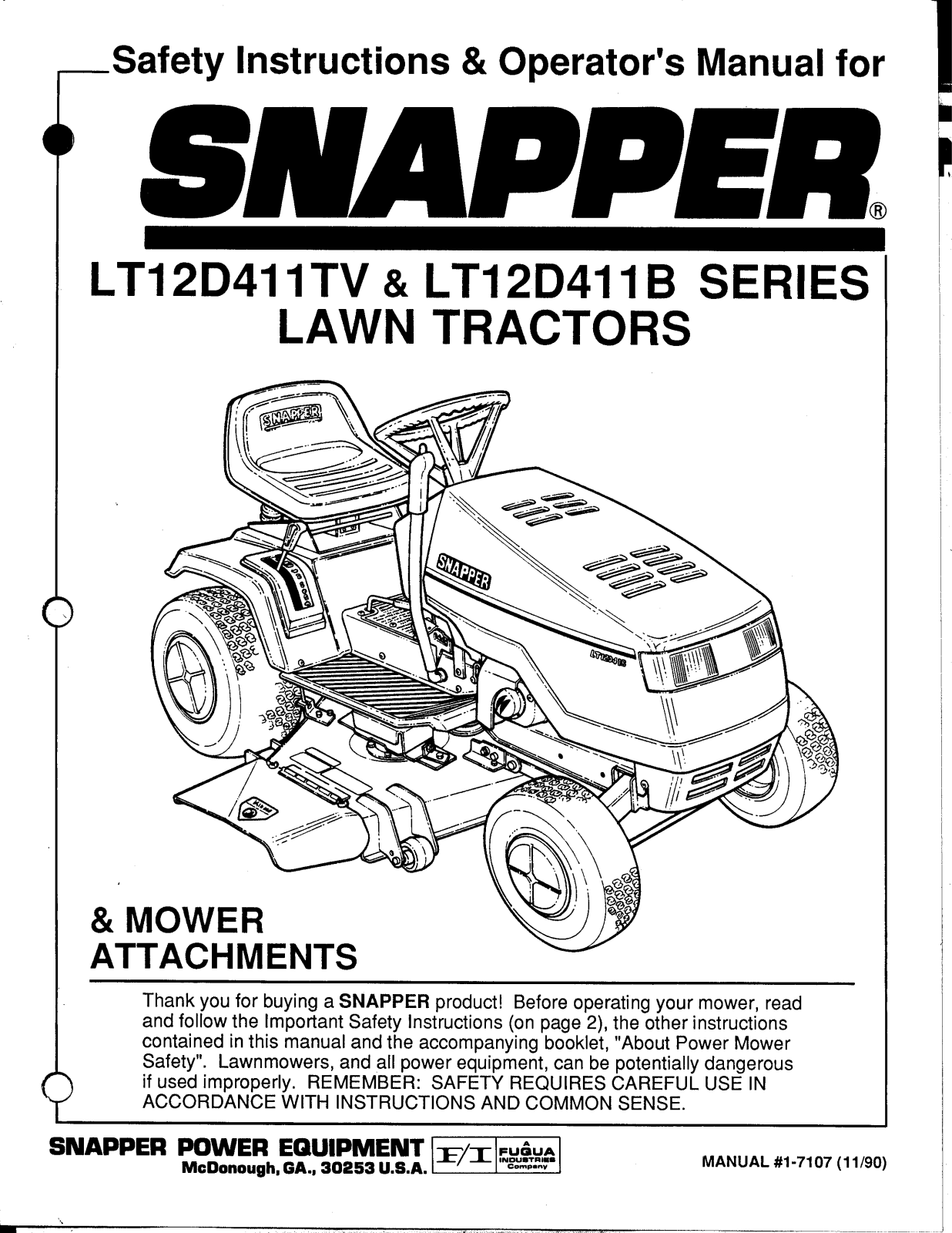 Snapper LT12D411TV, LT12D411B User Manual