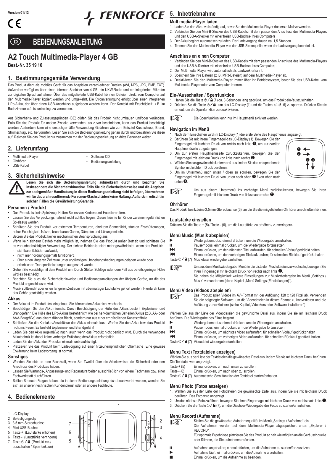 Renkforce 35 19 16 Operating Instructions