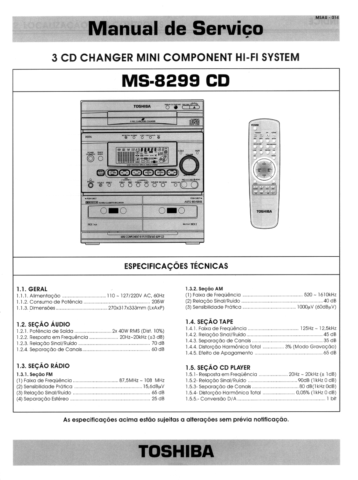 Toshiba MS-8299-CD Service manual