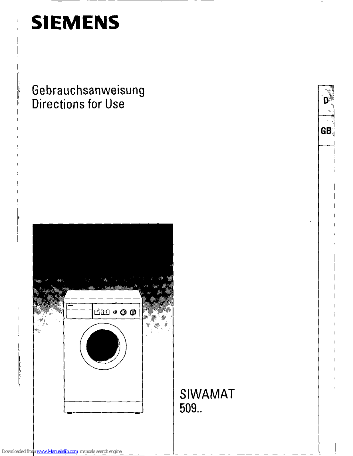 Siemens SIWAMAT 509, SIWAMAT 509 Series Directions For Use Manual