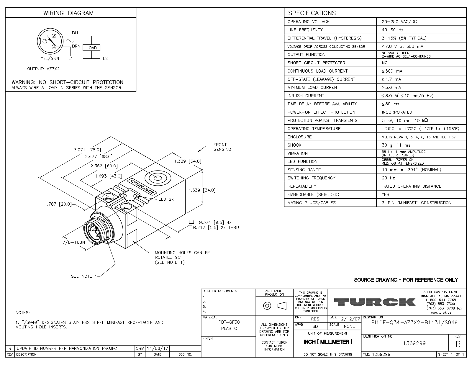 Turck BI10F-Q34-AZ3X2-B1131S949 Data Sheet