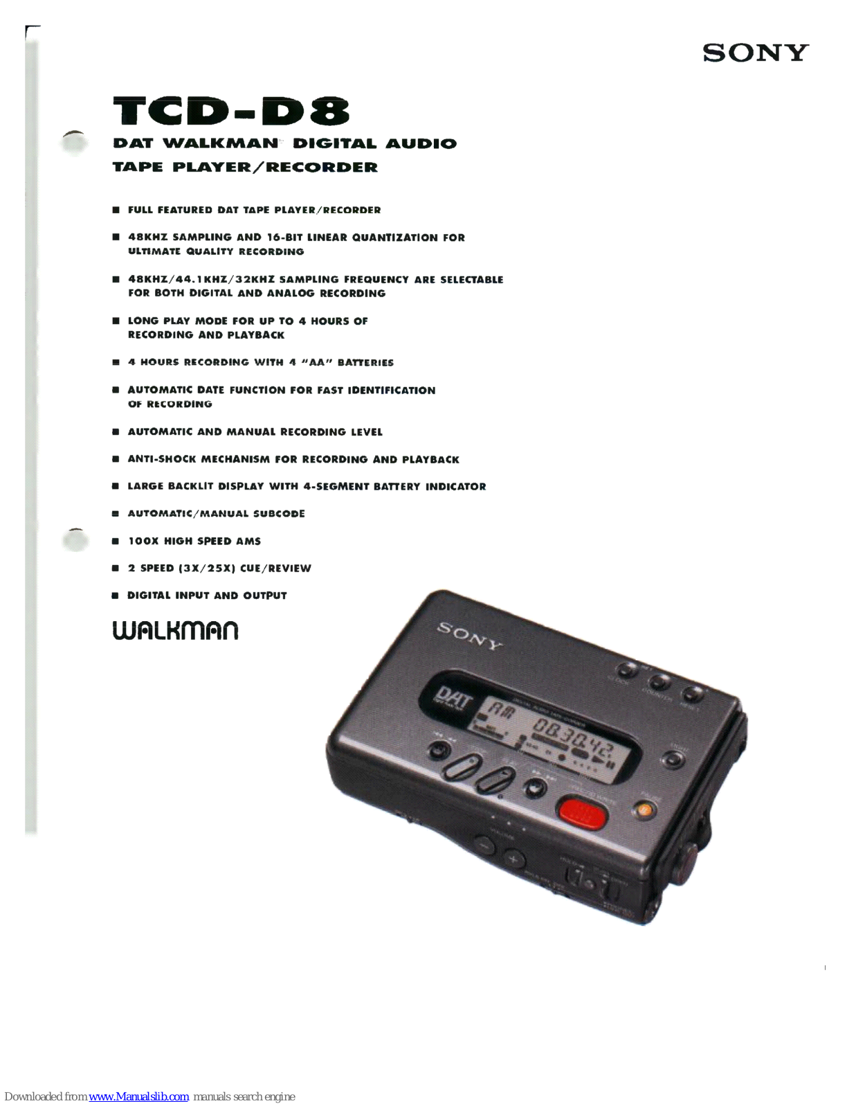 Sony Walkman TCD-D8 Specifications