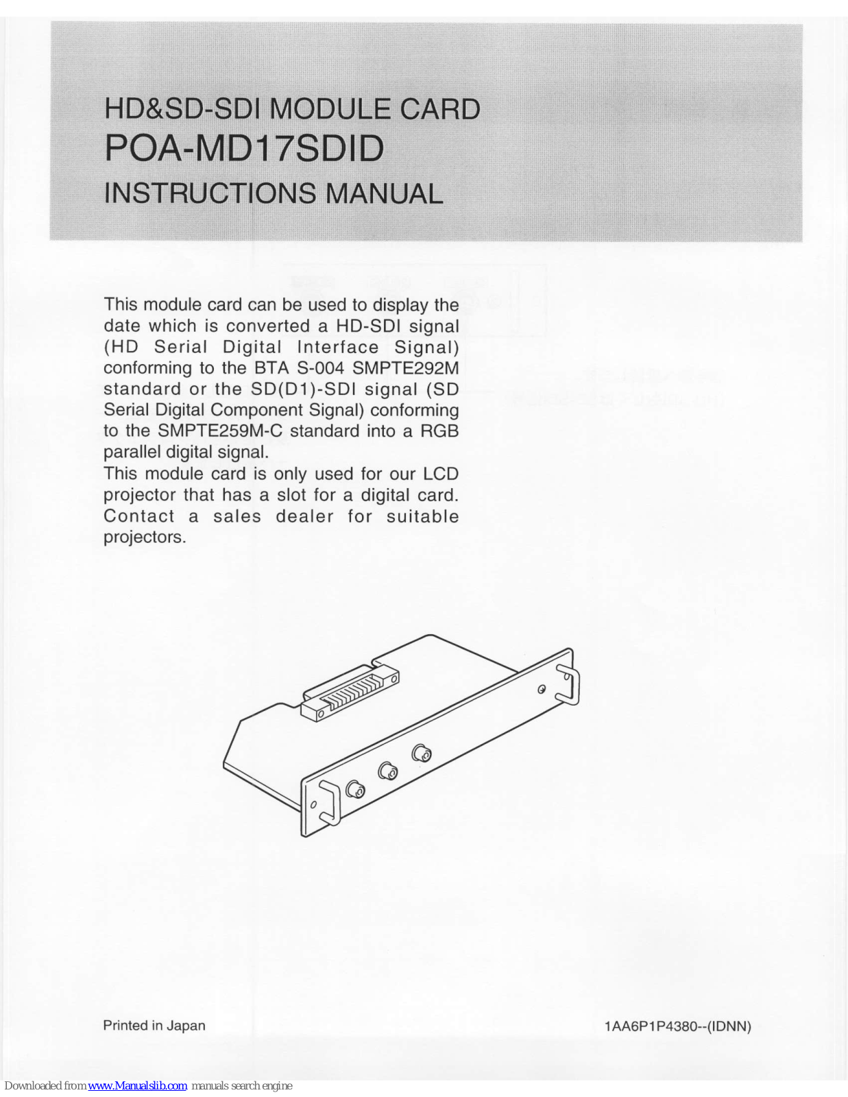 Sanyo POA-MD17SDID - Projector Terminal Expansion Board Instruction Manual